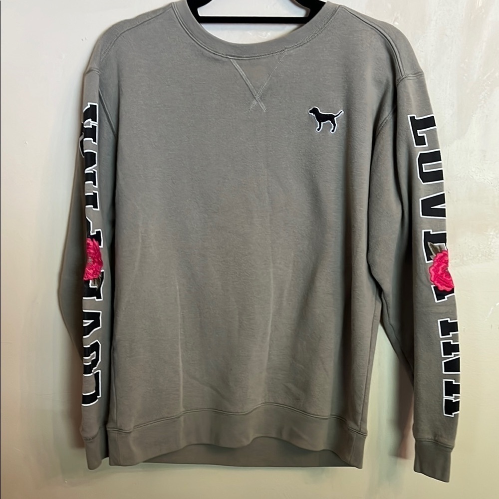Victoria's Secret Pink Embroidered Flowers Pullover Army Green Size XS